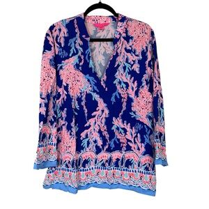 Lilly Pulitzer Luna Bay Tunic Borealis Blue Swim on Over Size XL